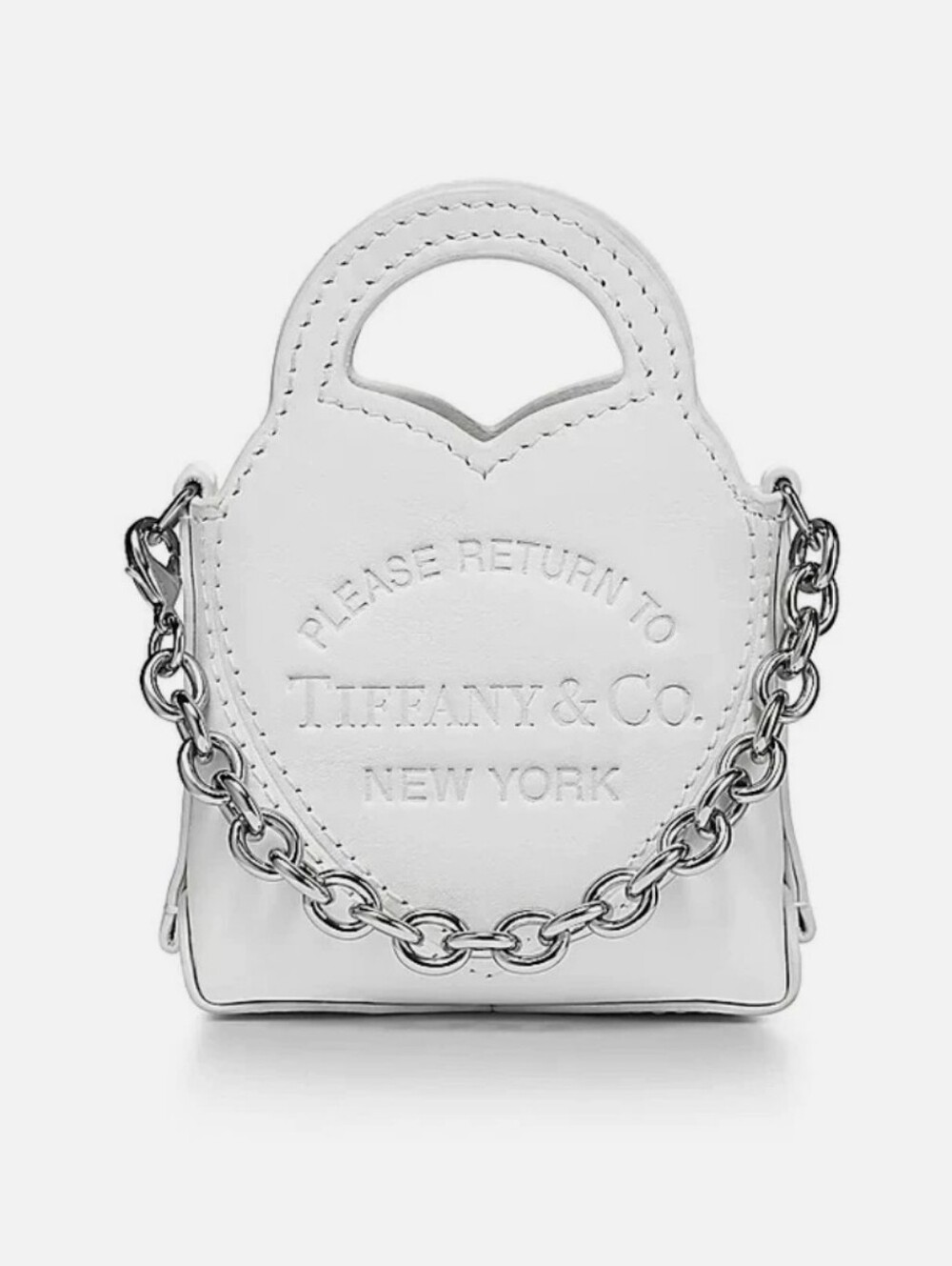 Tiffany & Co. Please Return To Tiffany White Leather Heart Nano Micro Charm Bag